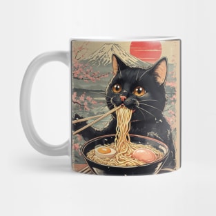 Japanese Ramen Cat Poster – Kawaii Neko Eating Noodles Art Mug